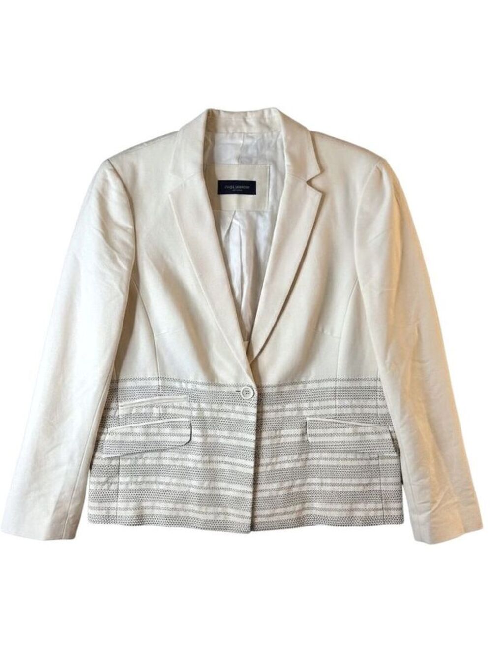 Piazza Sempione Ivory Cotton Textured Stripe 1 Button Blazer Italy Size 48IT